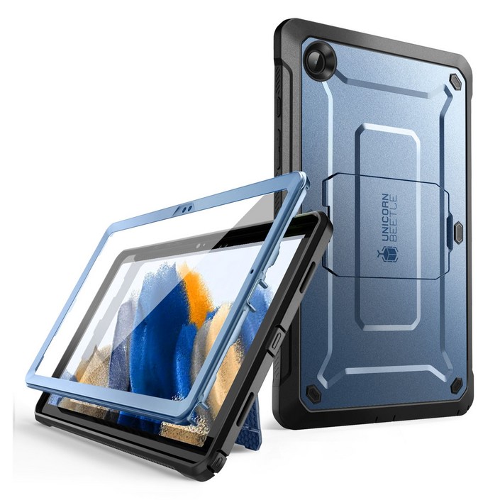 Supcase 갤럭시 탭A8 10.5인치 케이스 태블릿 보호필름 스탠드 커버, 블루