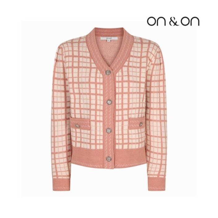 온앤온 사각 패턴 브이넥 니트 가디건JK2WDA38 722269