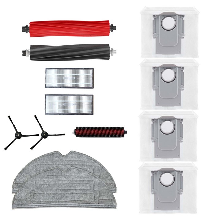 호환 로보락 S8 Pro ULTRA 소모품 먼지 필터 메인브러쉬 물걸레 리필 세척브러쉬 사이드브러쉬 먼지봉투 6종 풀 세트, 12개입, 1세트