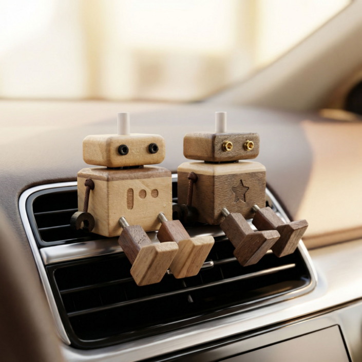 위드밸류 차량용 방향제 송풍구형 원목 로봇 인테리어 소품, 1개, 고급형라이트오크