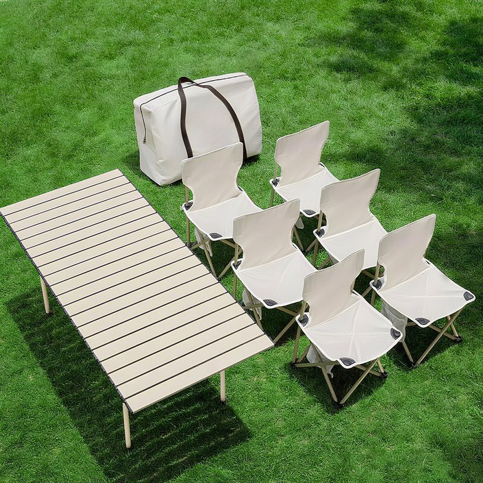 초경량 접이식 알루미늄 야외 테이블 의자 5종 세트  피크닉캠핑낚시바베큐용  조립 간편  수납가방 포함, 화이트