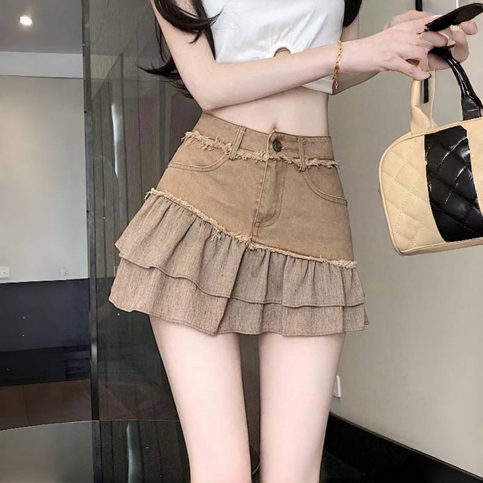 AOKADA 여성 플리츠 미니 캉캉 스커트 언발 프릴 A라인 키작녀 숏 치마