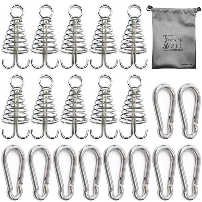 캠핑 아지트 탄소강CARBON STEEL 강철 비너 6호 10P  스프링 오징어 데크팩 10P  방수 주머니, 1개