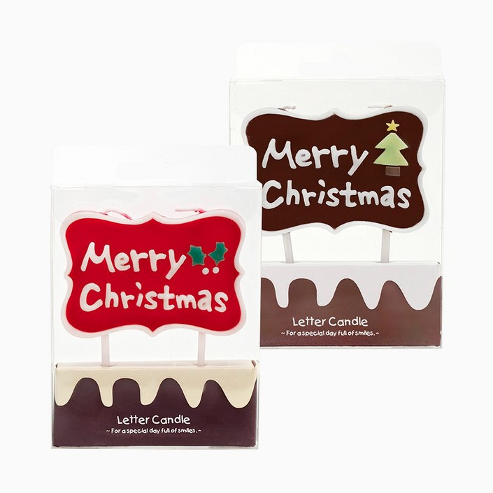 타이니덕 크리스마스 메시지 케이크생일초 레드,브라운 2개입, 레드브라운