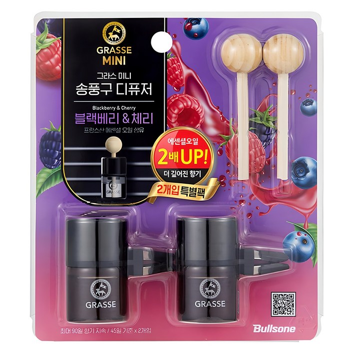 불스원 그라스 미니 송풍구 차량용 디퓨저 10ml, 블랙베리체리, 2개 불스원 그라스 미니 송풍구 차량용 디퓨저 10ml, 블랙베리체리, 2개
