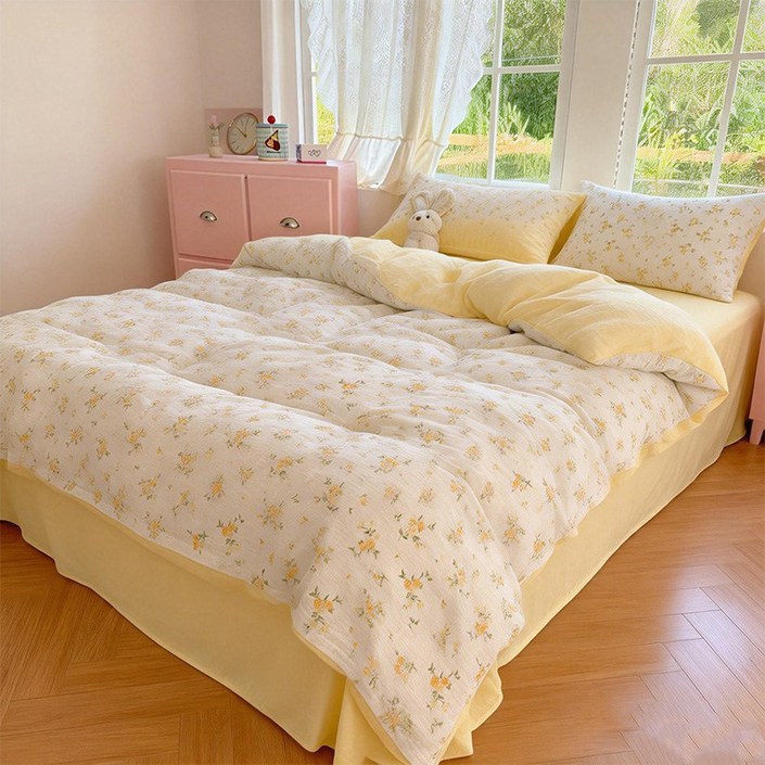 KDNC 이불커버 부드러운 사계절용 단품, 노란색