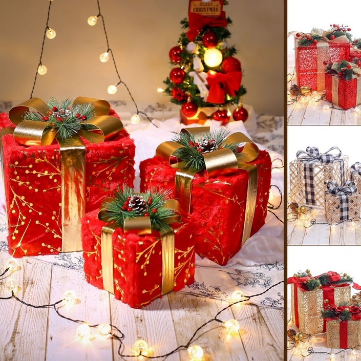 크리스마스 장식용 선물상자 3종 성탄절 이벤트 소품 호텔 교회 오너먼트
