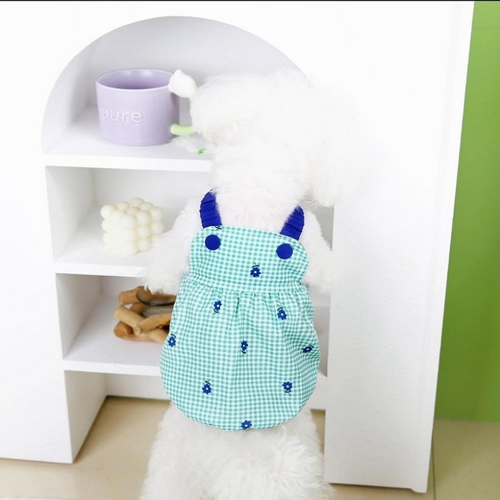 코코스튜디오 강아지옷 몽몽 체크 호박 멜빵 티셔츠, 코코 몽몽 체크 호박 멜빵티/민트