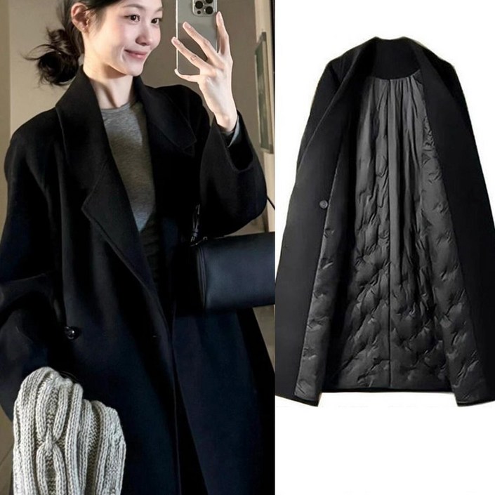 여 가을 겨울 모직 코트 고급스러운 느낌 작은 키의 루즈핏 