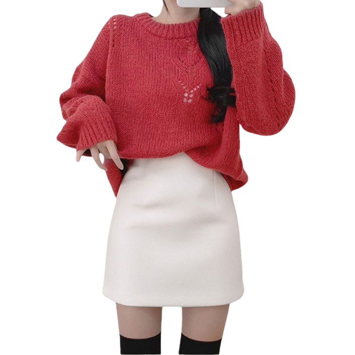 Makone 여성 가을 겨울 솔리드 오피스 모직 a라인 미니스커트