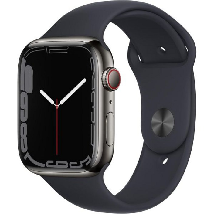 미드나잇 스포츠 밴드가 있는 Apple Watch 시리즈 7(GPS + 셀룰러, 45MM) 흑연 스테인리스 스틸 케이스(갱신)