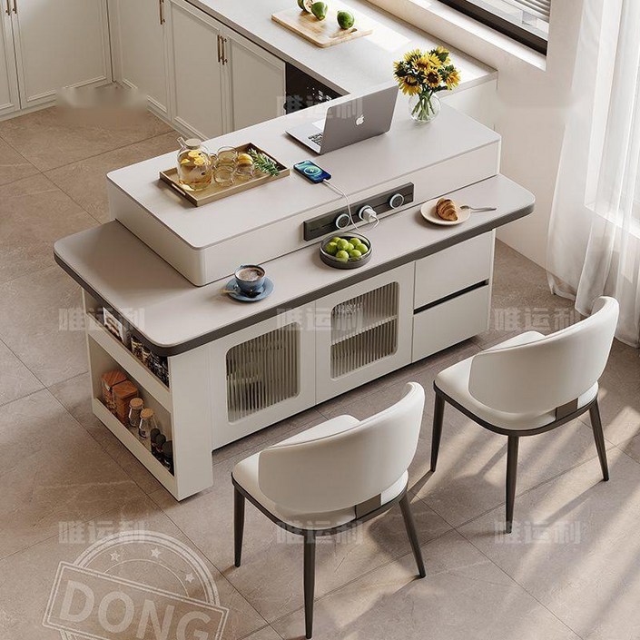 회전 확장형 아일랜드 식탁 홈바 테이블 다용도 원형 보조 식탁