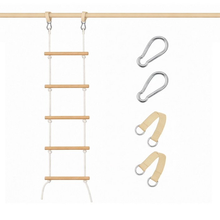 하루박스 원목 사다리 화이트 로프 그네 우드 밧줄 스윙 실내 매달리기 세트 WIDE