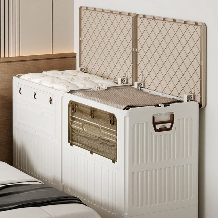 제너텍 폴딩 리빙박스 옷정리 수납함 대용량 접이식 다용도 이동식 수납 정리함 플라스틱 리빙박스, 화이트, 1개