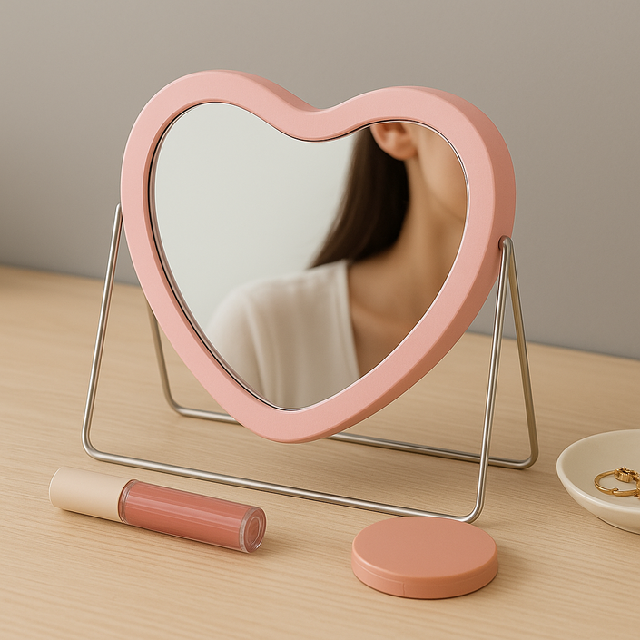 몽벨르 러블리 무드 감성 하트 탁상 거울, 핑크