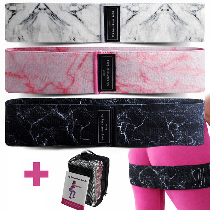 NUA 누아 힙업 밴드 스쿼트 저항 힙밴드 3종 1세트, 마블블랙,화이트,핑크, 3개