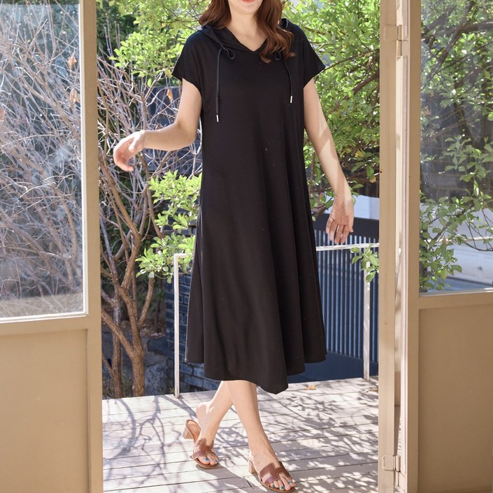 우일 여성 인견 소프트스판 후드 롱 원피스