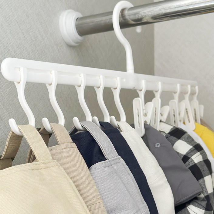 리블리홈 회전형 모자 걸이 모자정리 거치대 집게걸이 행거 10P 고리5P집게5P, 1개, 화이트