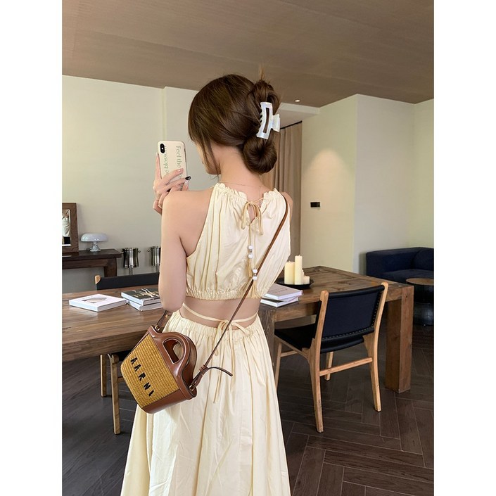 완스몰 이옐 홀터넥 백리스 롱원피스 op27922