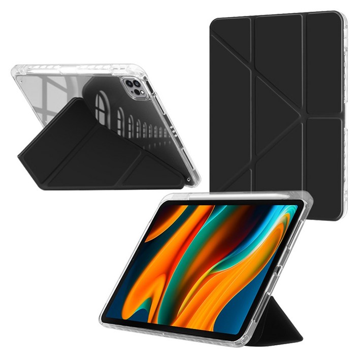 DANYCASE 스마트 펜 슬롯 스타일 태블릿 커버 Y형 투명 아이패드 케이스, 블랙 DANYCASE 스마트 펜 슬롯 스타일 태블릿 커버 Y형 투명 아이패드 케이스, 블랙