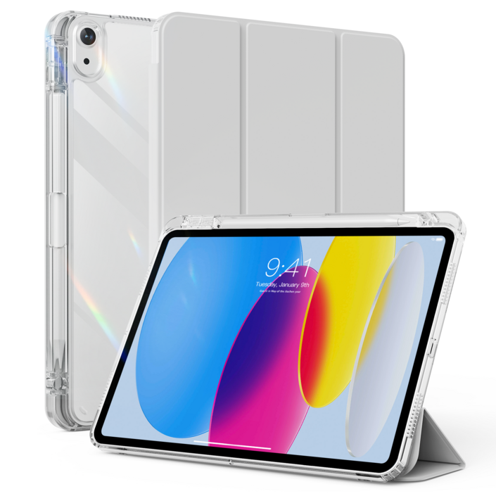 AOUB 아이패드 에어 11 케이스 투명 낙하 방지 펜슬 슬롯 포함 10.2인치 10세대 태블릿 아이패드 A16 초박형 쉘 에어456710.9인치 스마트 슬립 웨이크, 회색, 1개