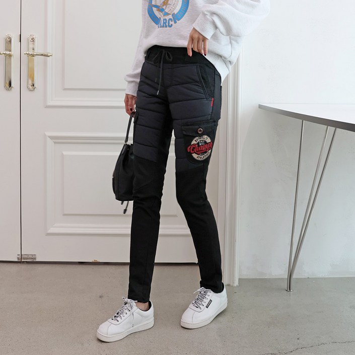 모모스 겨울 여성용 슬림핏 기모 누빔 면바지 허리밴딩 스판 조거팬츠 winter jogger pants