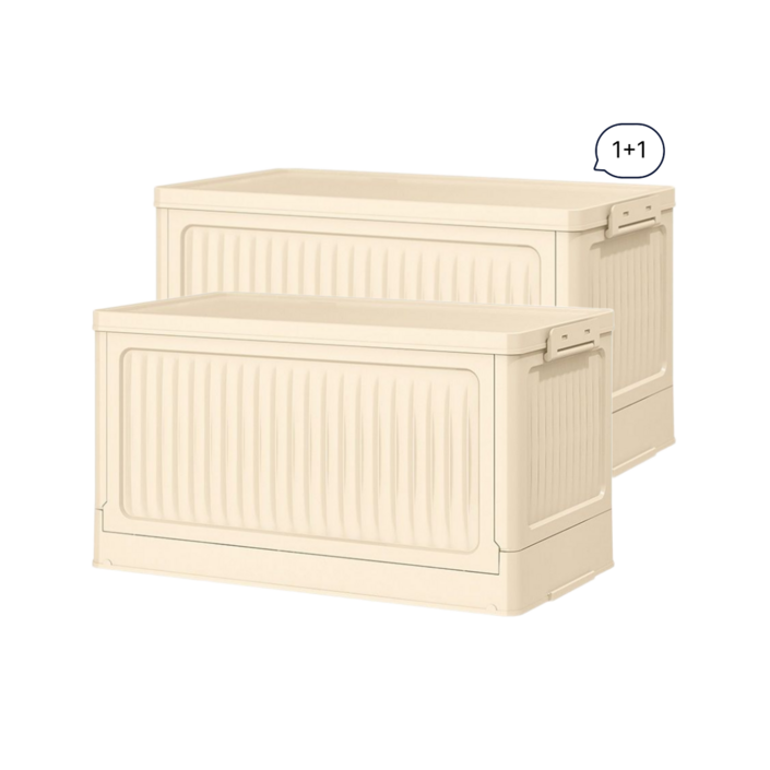 정도마켓 1+1 수납력 좋은 튼튼한 접이식 리빙박스 대, 2개, 2개, 베이지