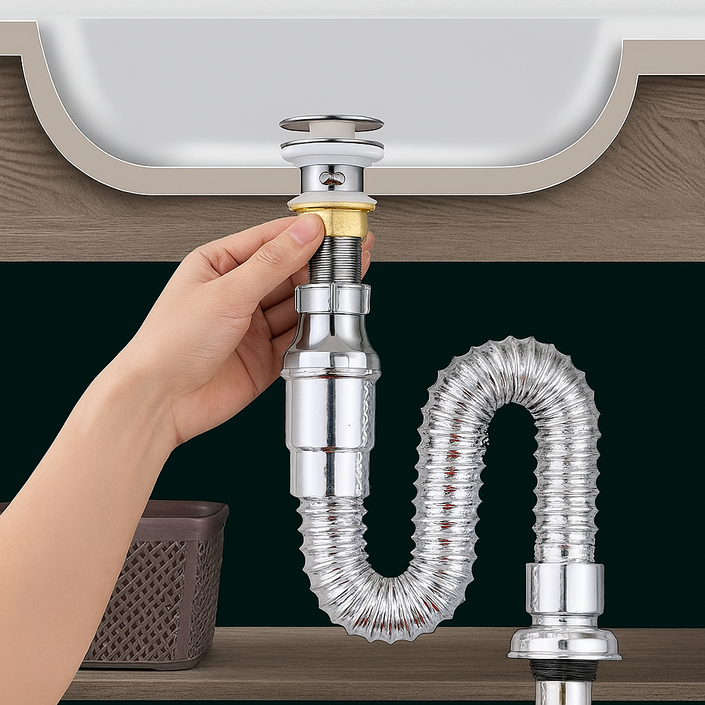 파파스 일체형 배수구 트랩 자동팝업 세면대 배수관 폽업