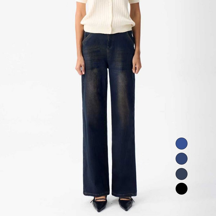 엘블로썸 여성 숏,기본,롱 스판 와이드 히든밴드 백포켓 청바지