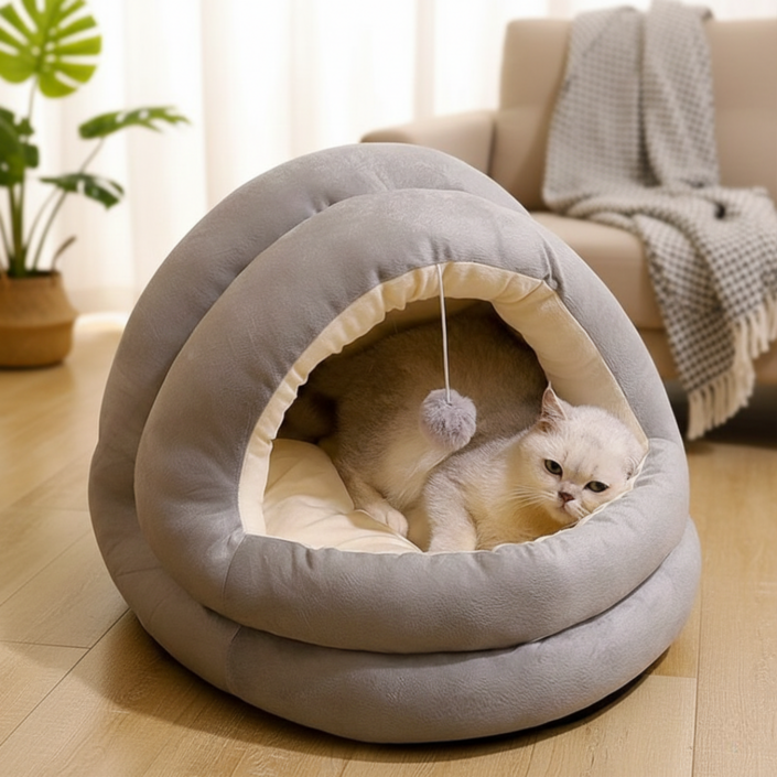 드리피 포근한 극세사 고양이집 숨숨집 하우스, 1개, 그레이