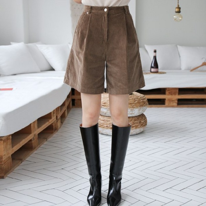 봉봉스토리 라스트벨 버뮤다 골덴 핀턱 반바지 여성용 국내제작