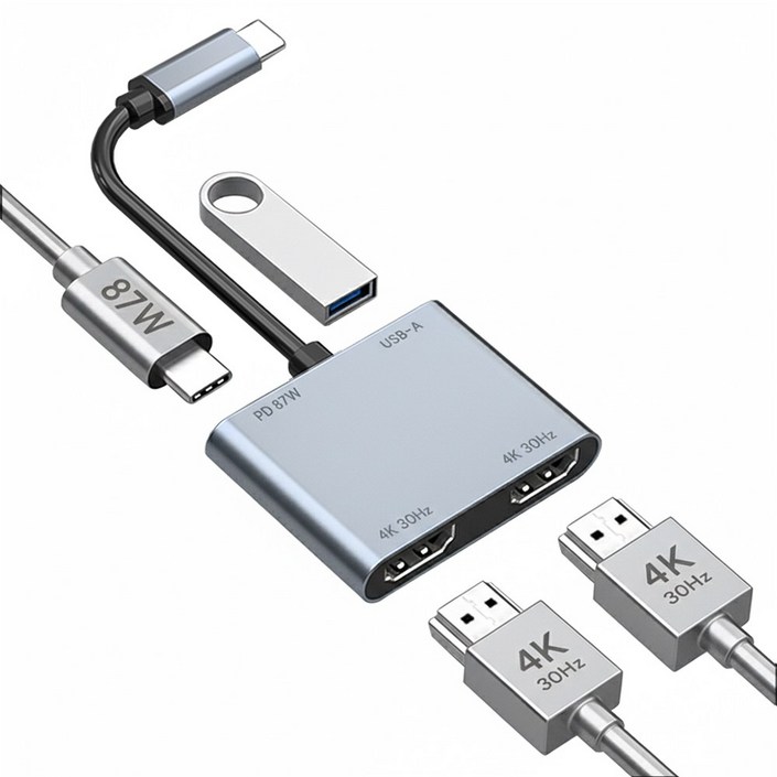 아모란나 4in1 C타입 듀얼모니터 HDMI 멀티 USB 허브 분배기 4K, 혼합색상, 1개