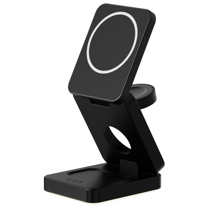 디버스 3in1 무선 라이트닝 접이식 맥세이프 충전기 이어폰 워치 스마트폰 충전 거치, 1개, 블랙