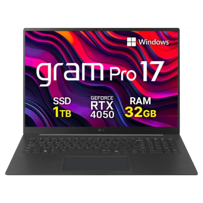 LG전자 2025 그램 프로 17인치 17ZD90TRSXFBK 프리도스 RTX 4050 32GB 초경량 대화면 대학생 고성능 게이밍 노트북, 17ZD90TRSXFBK, 윈도우 11 홈, 32GB, 1TB, 블랙
