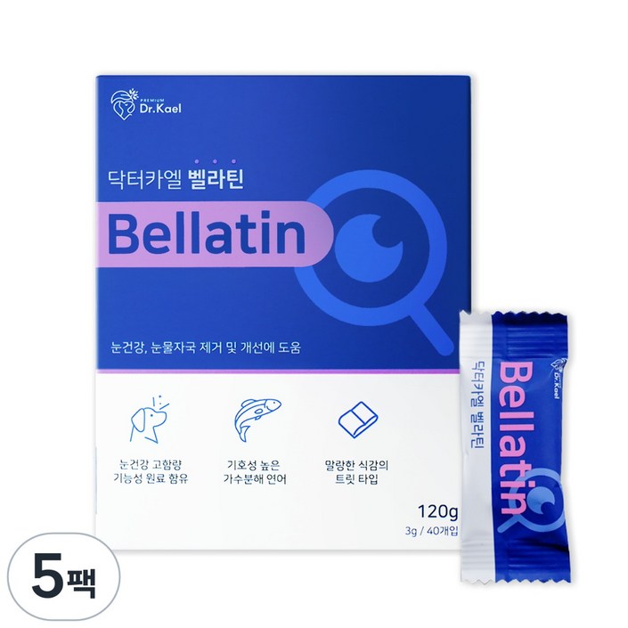 닥터카엘 벨라틴 강아지 영양제 고함량, 5개, 눈물개선눈건강, 40정