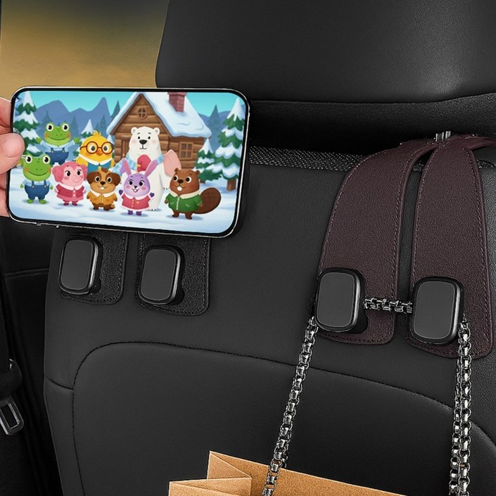 로열스테디 세척가능 가죽 차량용 헤드레스트 거치대, 토피브라운, 4개