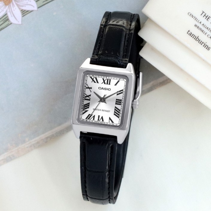 카시오 LTPV007L7B1 여성 스퀘어 가죽 시계 배터리 교환권 패키지