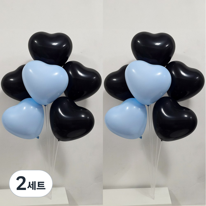 올리브파티 펄풍선 하트 풍선 풍선꽂이 풍선스탠드 2개 생일파티용품 세트, 2세트, 블랙블루하트