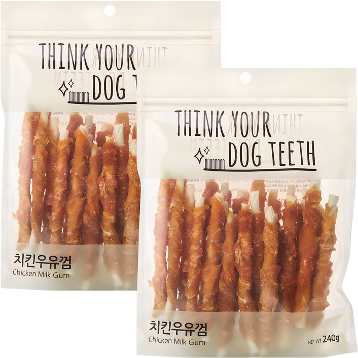 띵크유어도그티 강아지 딩고껌 스틱형, 혼합맛(치킨/우유), 240g, 2개