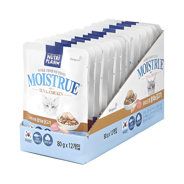동원뉴트리플랜 고양이 모이스트루 습식 간식, 혼합맛(참치/닭고기), 80g, 12개