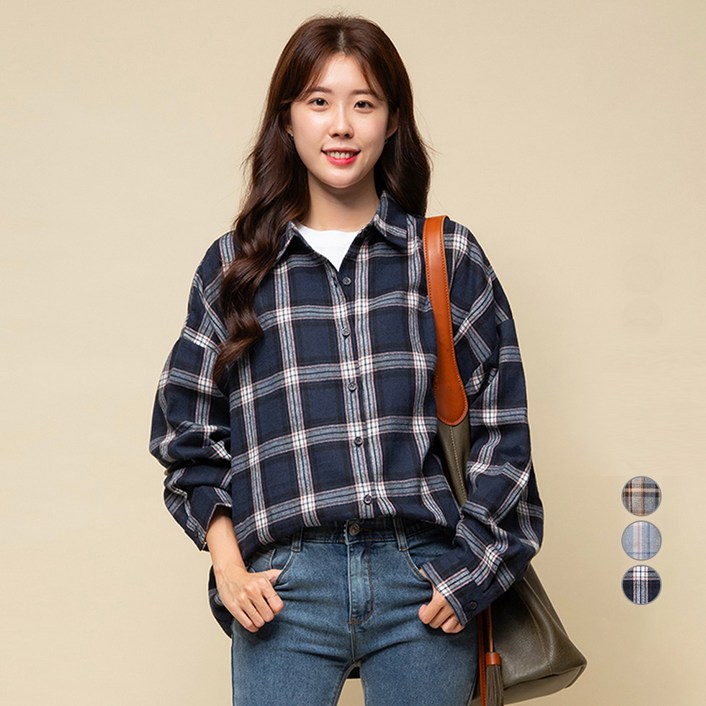 캐럿 여성 루즈핏 체크 플란넬 셔츠 캐럿 여성 루즈핏 체크 플란넬 셔츠