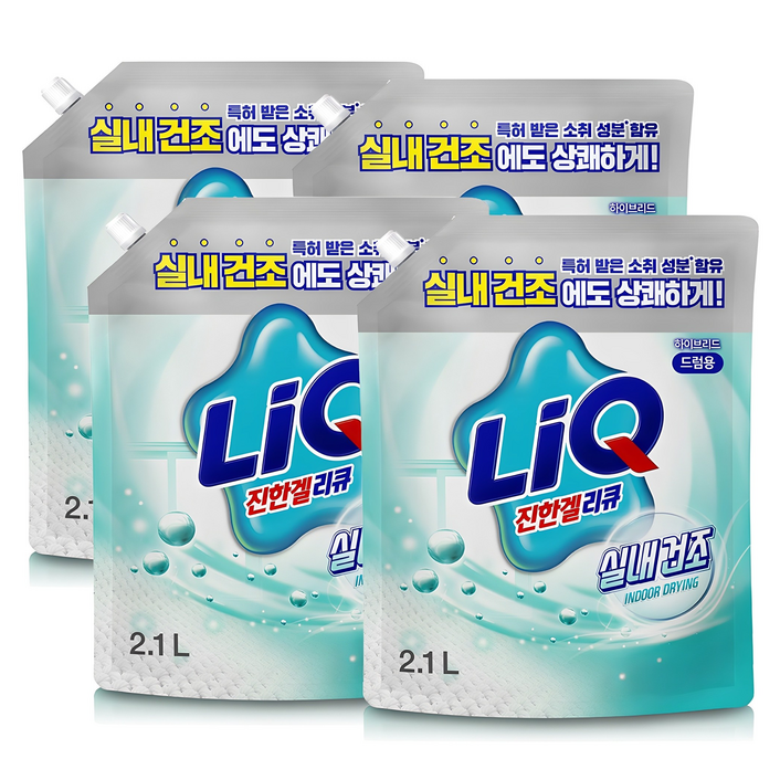 리큐 진한겔 하이브리드 실내건조 시트러스 프레쉬 그린향 드럼용 액상세제 리필, 2.1L, 4개
