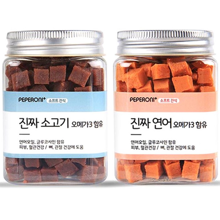 페페로니 반려견간식 오메가3 져키 연어 180g 소고기 180g, 1세트