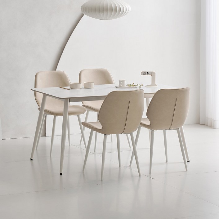 라로퍼니처 밀크 1400 포세린 통 세라믹 식탁 4인용  테이블 의자 세트 방문설치, 그레이식탁, 아이보리의자, 일반의자 4