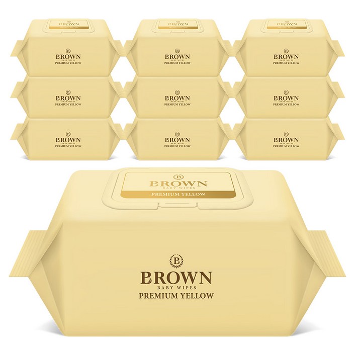 브라운 프리미엄 옐로우 아기물티슈 캡형