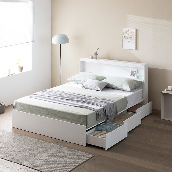 파로마 르마르 LED 수납 침대  독립 매트리스 방문설치, 화이트