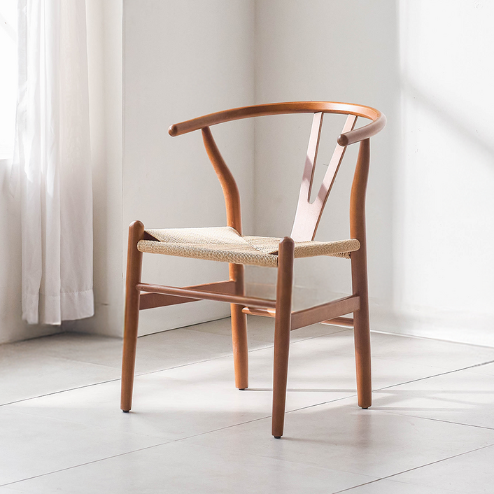 퍼니인어스 와이체어 원목 편한 라탄의자 식탁의자 카페 커피숍 1인 디자인 체어, 1개, 월넛+베이지라탄