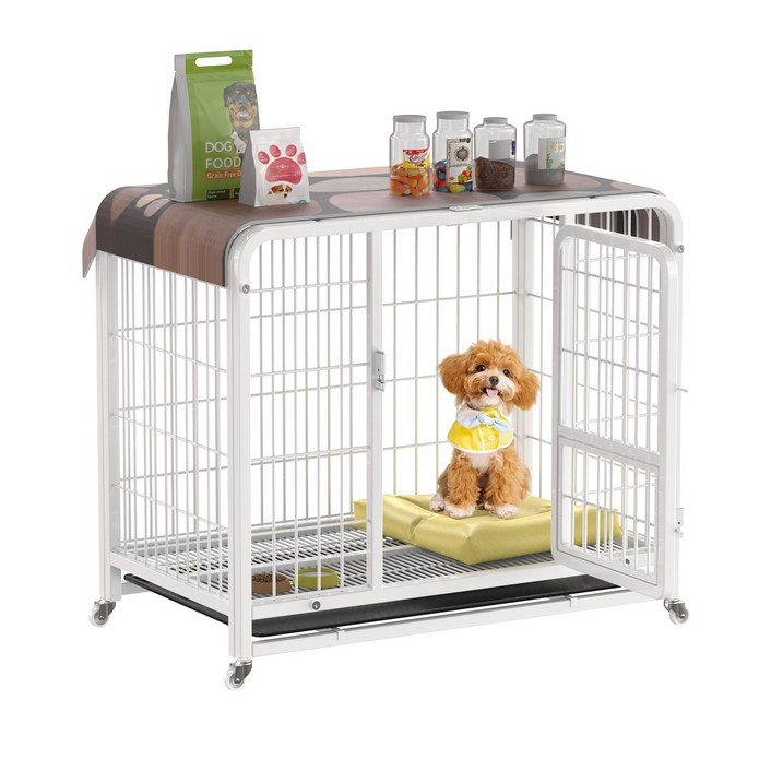 반려동물 케이지 강아지 철장 사각철장 강아지펜스 철망 진도장 견사 개장 캐스터 달린 서랍식 트레이 조립 간편 청소 철장, 1개, 화이트