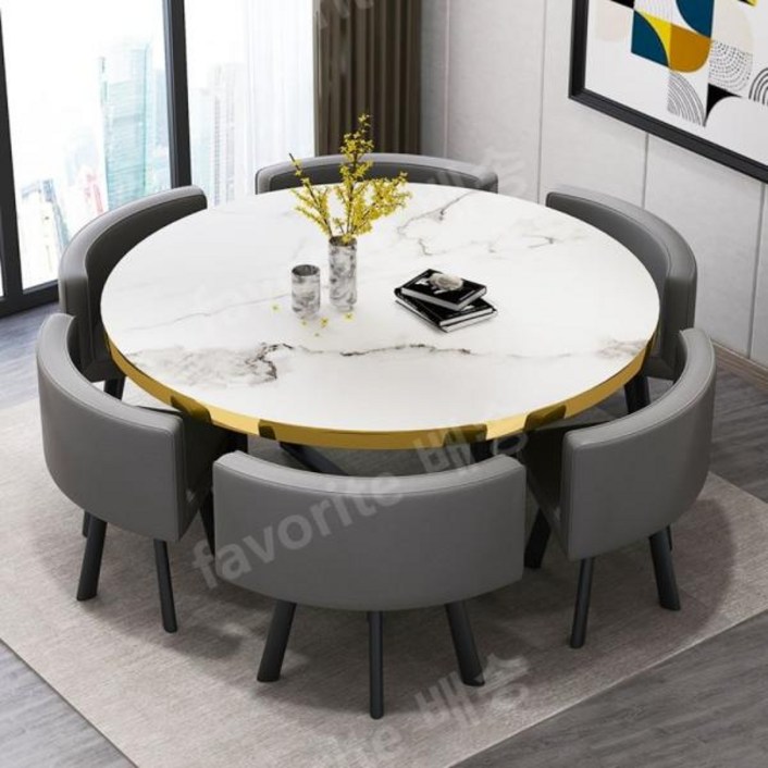 6인용 원형 식탁 의자 세트 4인용 카페 라운드 테이블