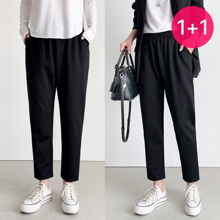 (1+1) 여성 빅사이즈 배기핏 밴딩 슬랙스 팬츠 55~120 사방스판 간절기용 바지 2장